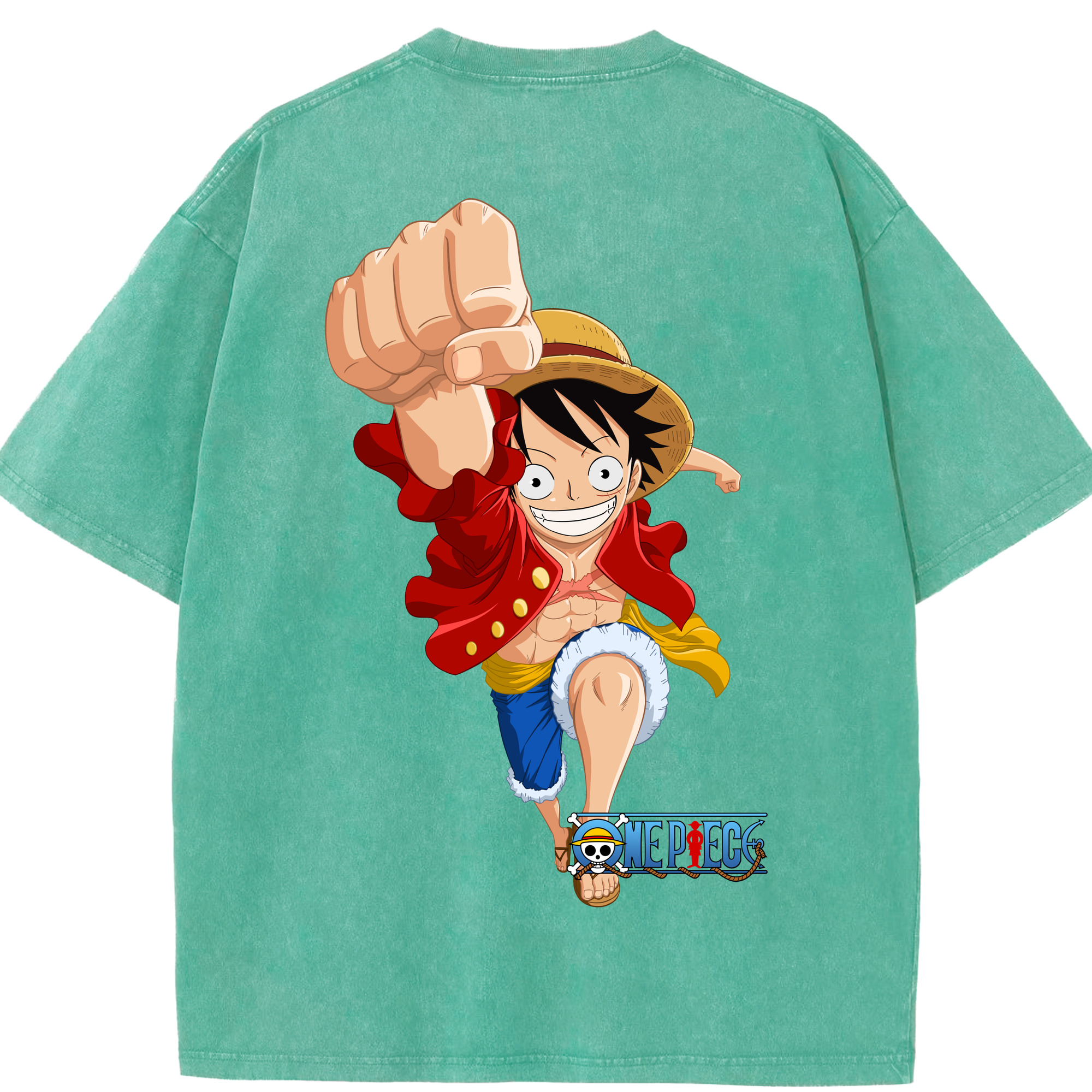 ワンピース モンキー・D・ルフィ ONE PIECE Monkey D. Luffy 綿100% ヴィンテージ風 半袖Tシャツ（背面プリント）